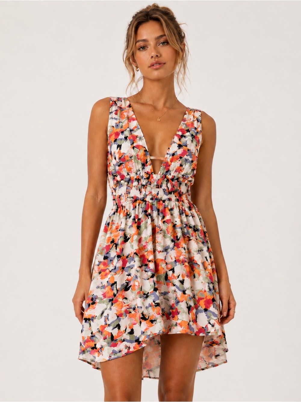 Vero Moda Bonnie Floral Plunge Mini Dress XS NWT - Picture 1 of 5